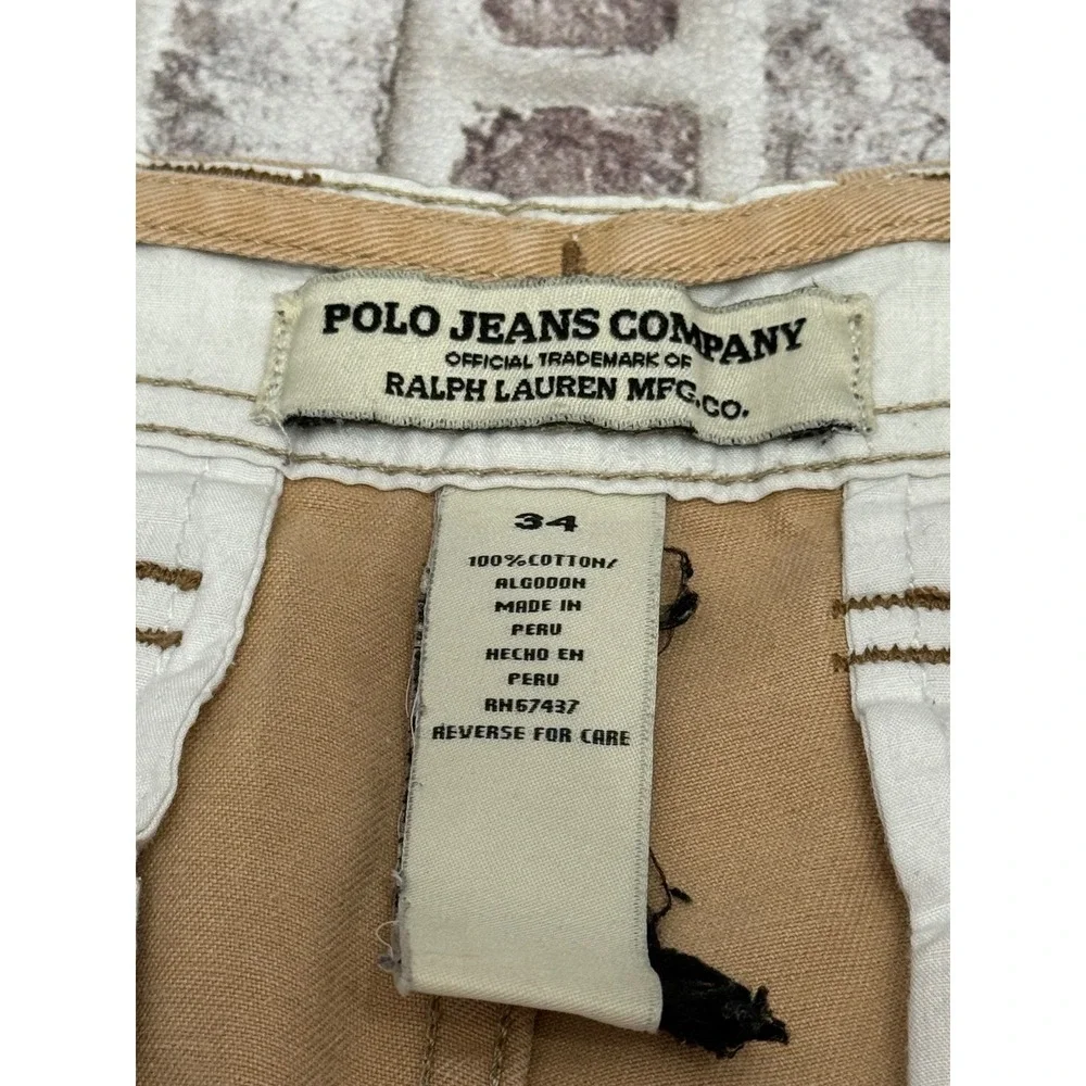 Polo Jeans Ralph Lauren Mens 34 Cargo Shorts Baggy Paint Grunge Khaki Y2K Skate